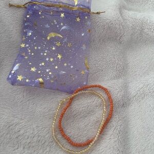 Beaded Stretch Bracelet Set - Orange & Pearl Beads